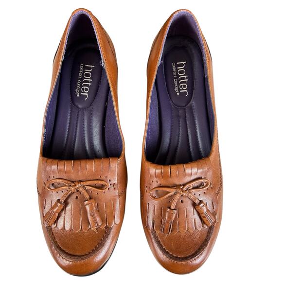 Hotter Comfort Shipley Loafers Women Size 8.5 Brown Leather Tassel Slip On Shoes - Picture 3 of 10
